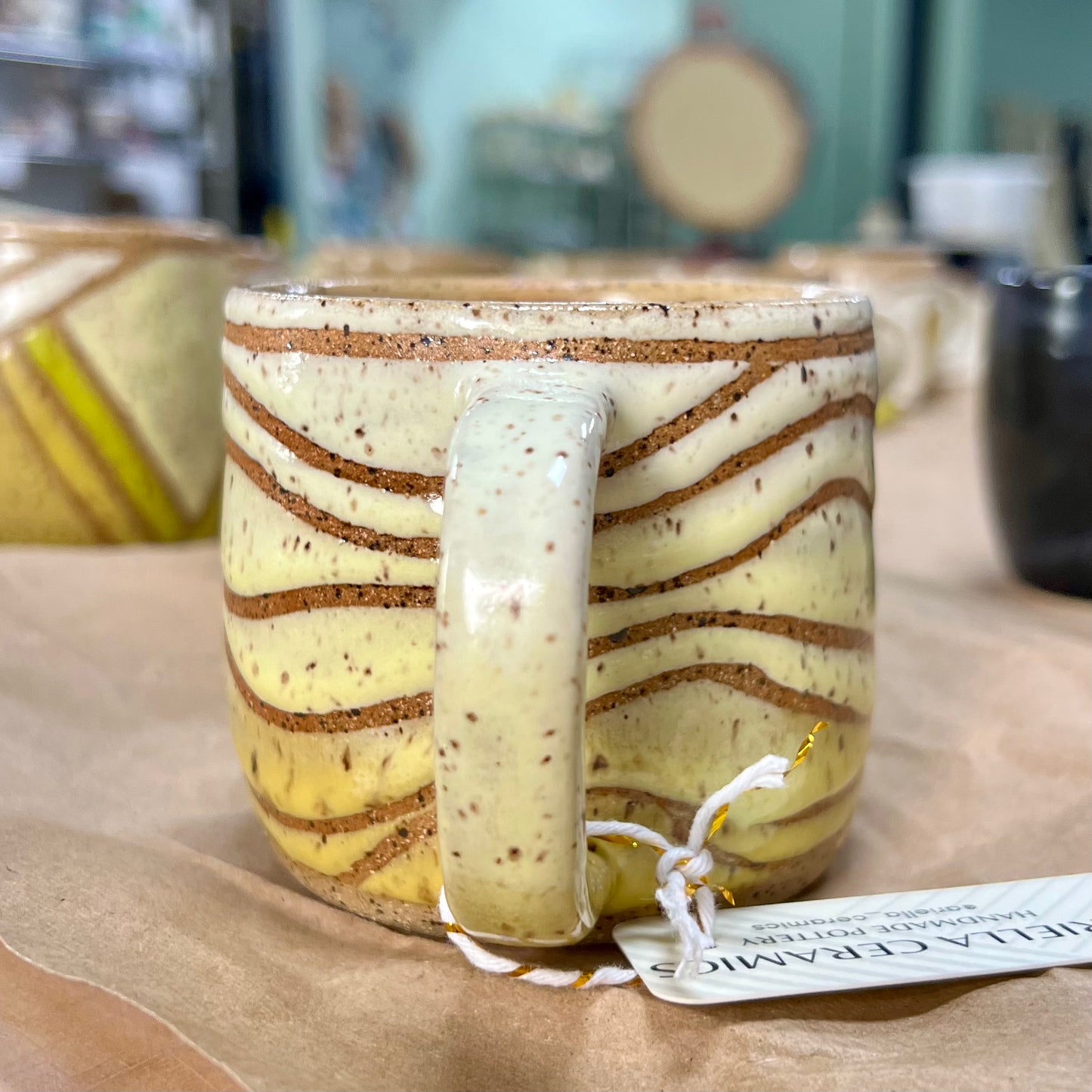 Rustic Hand-Glazed Stoneware Mug #7 - Spring Test Tile Design | Ariella Ceramics